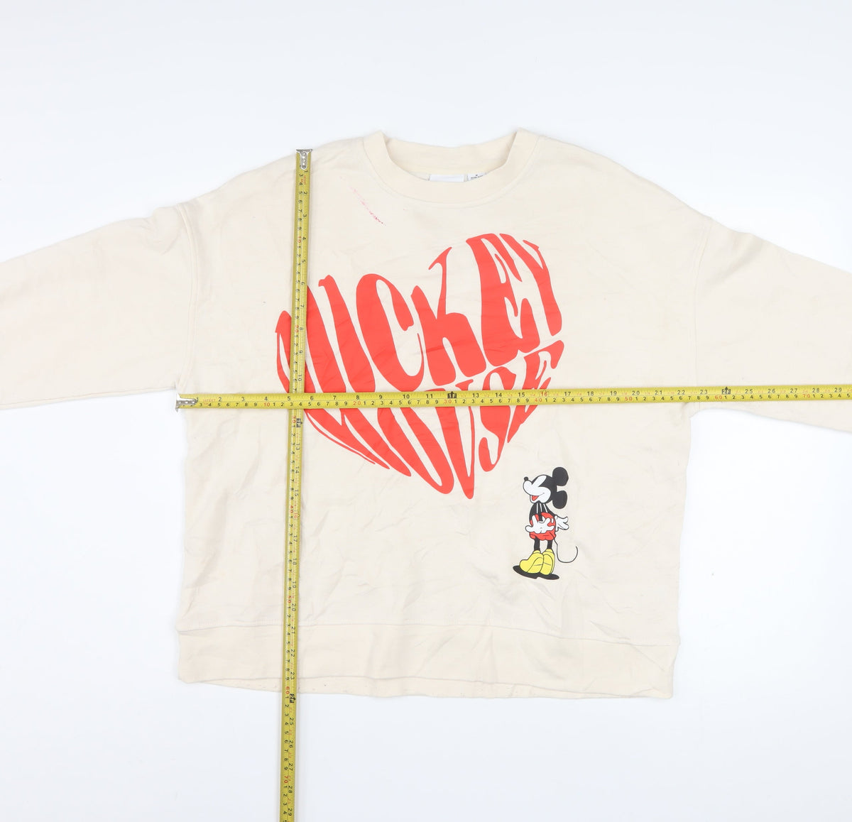Disney Women Beige Mickey Mouse Pullover Sweatshirt M 12/14 Graphic Print