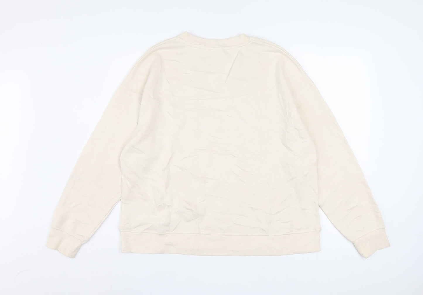 Disney Women Beige Mickey Mouse Pullover Sweatshirt M 12/14 Graphic Print