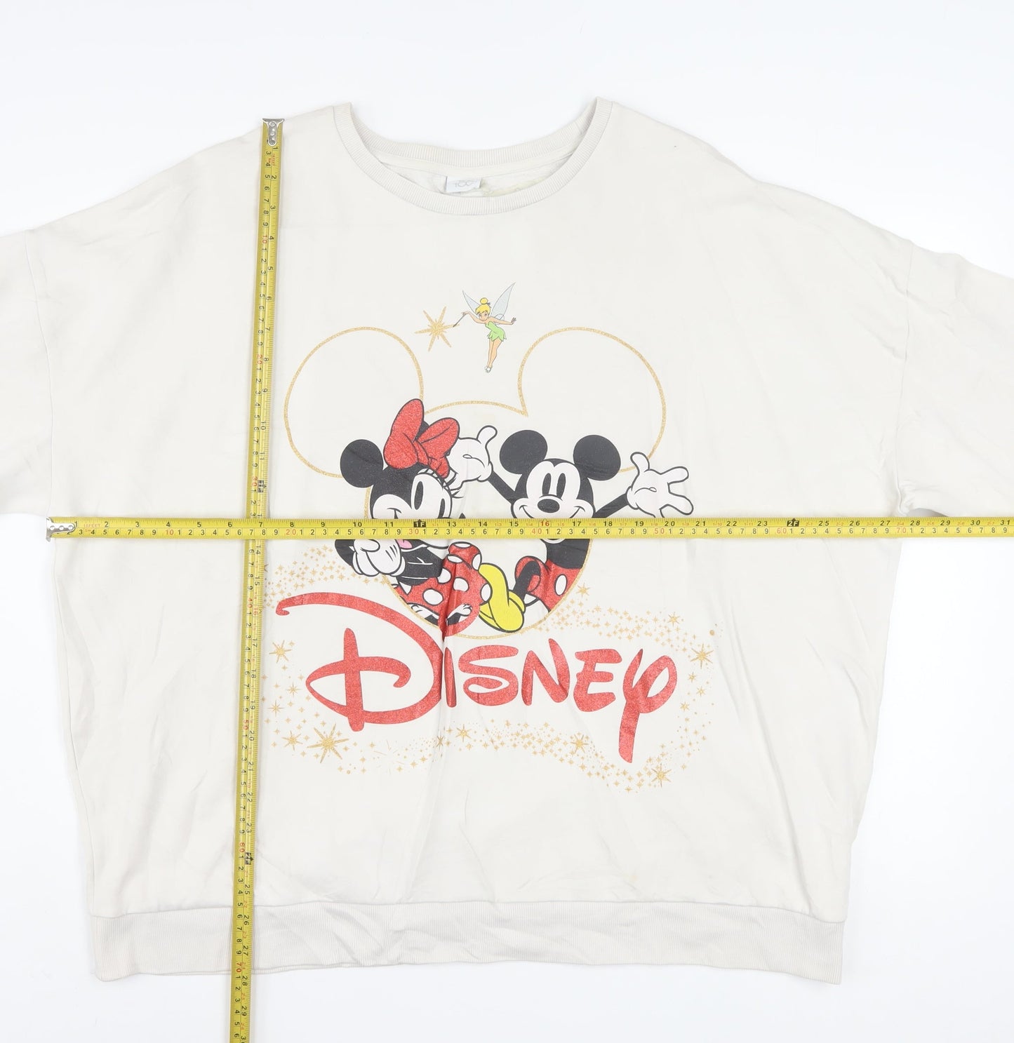 Disney Women Beige XL Pullover Sweatshirt Mickey Minnie Graphic Print