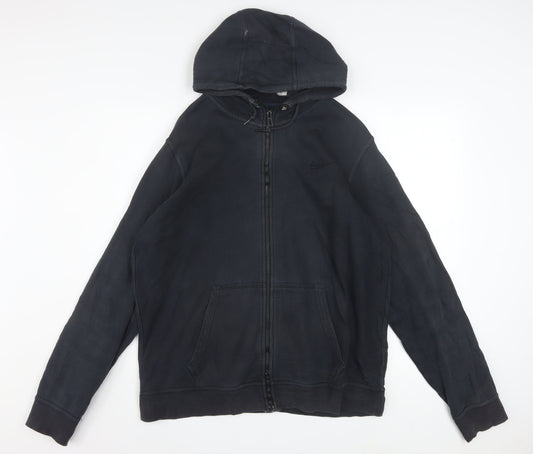 Nike Men's Black Full Zip Hoodie Size L Fleece Cotton Blend