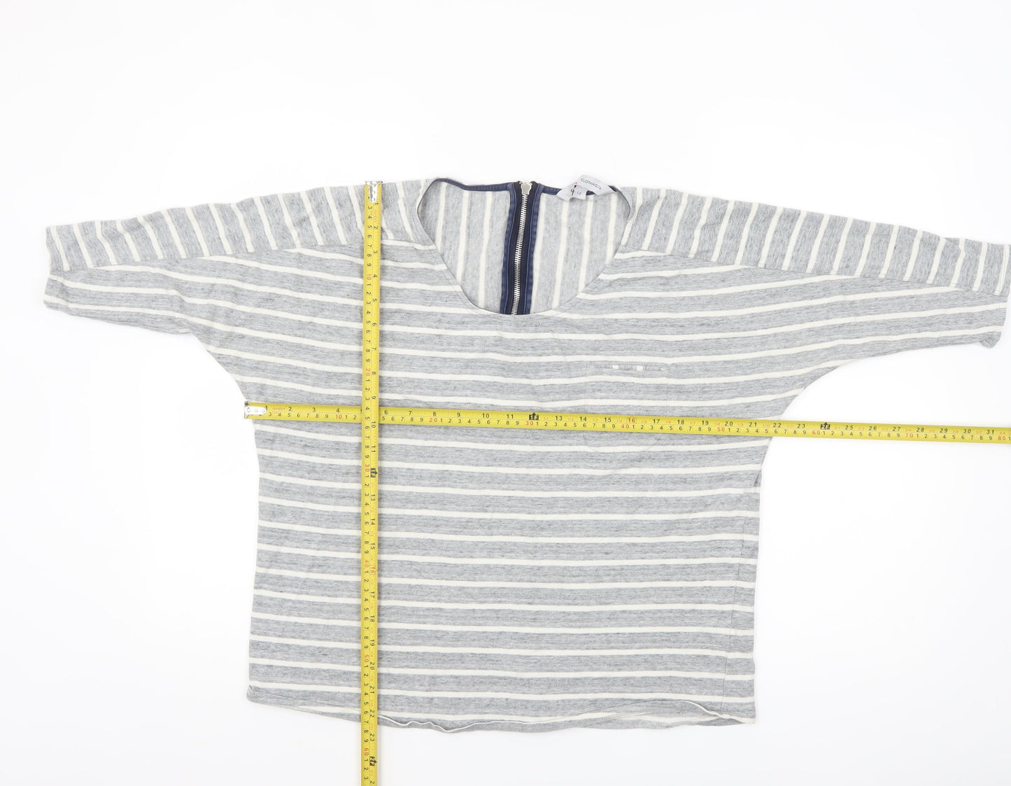 Crew Clothing Co. Womens Grey Striped 3/4 Sleeve Cotton Top Size 12
