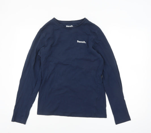 Bench Mens Blue Long Sleeve Cotton Crew Neck Top Size S