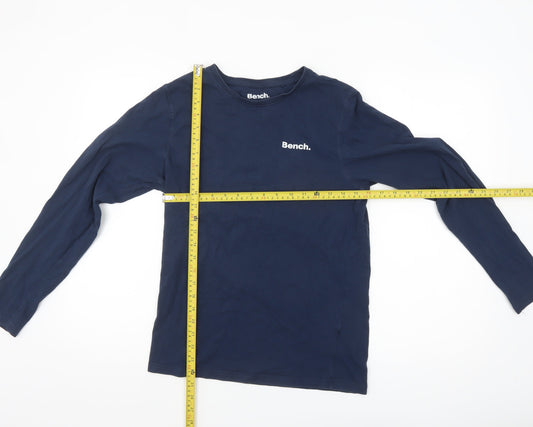 Bench Mens Blue Long Sleeve Cotton Crew Neck Top Size S