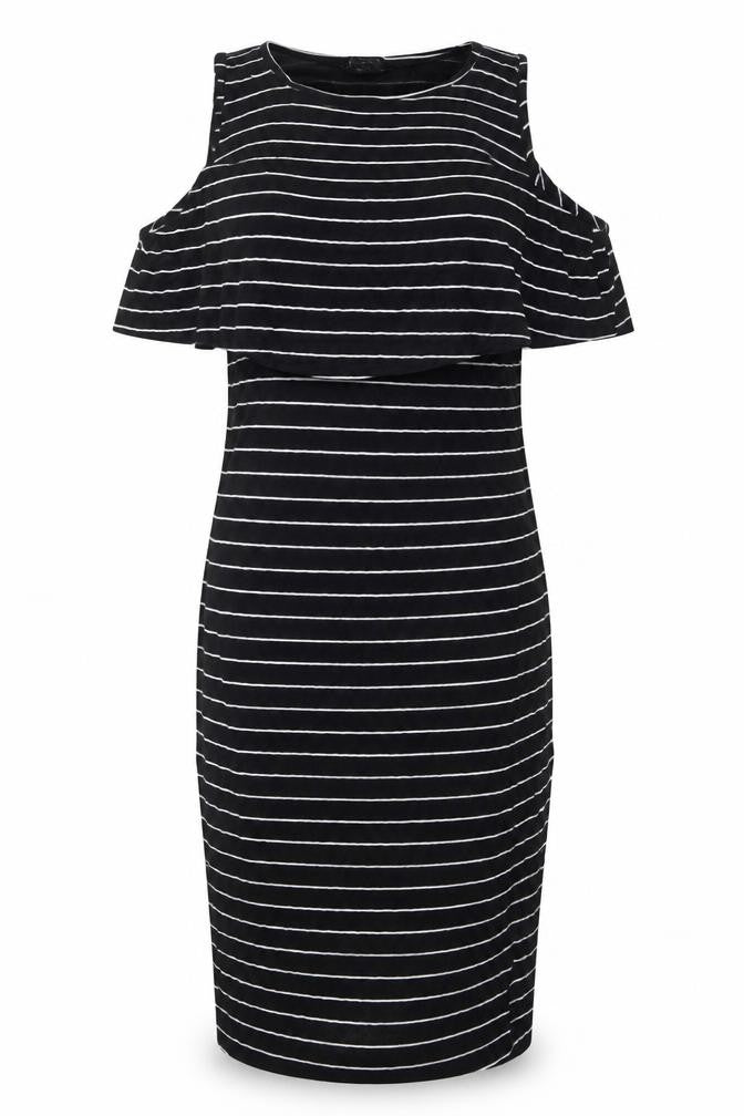 Boohoo Women's Black Striped Cold Shoulder Bodycon Dress Size 8