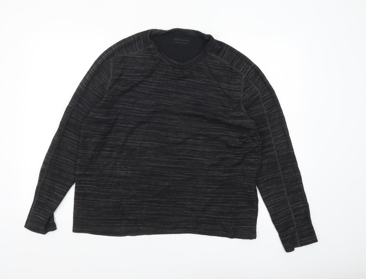 AllSaints Men’s Black Long Sleeve Cotton Blend Crew Neck Top Medium