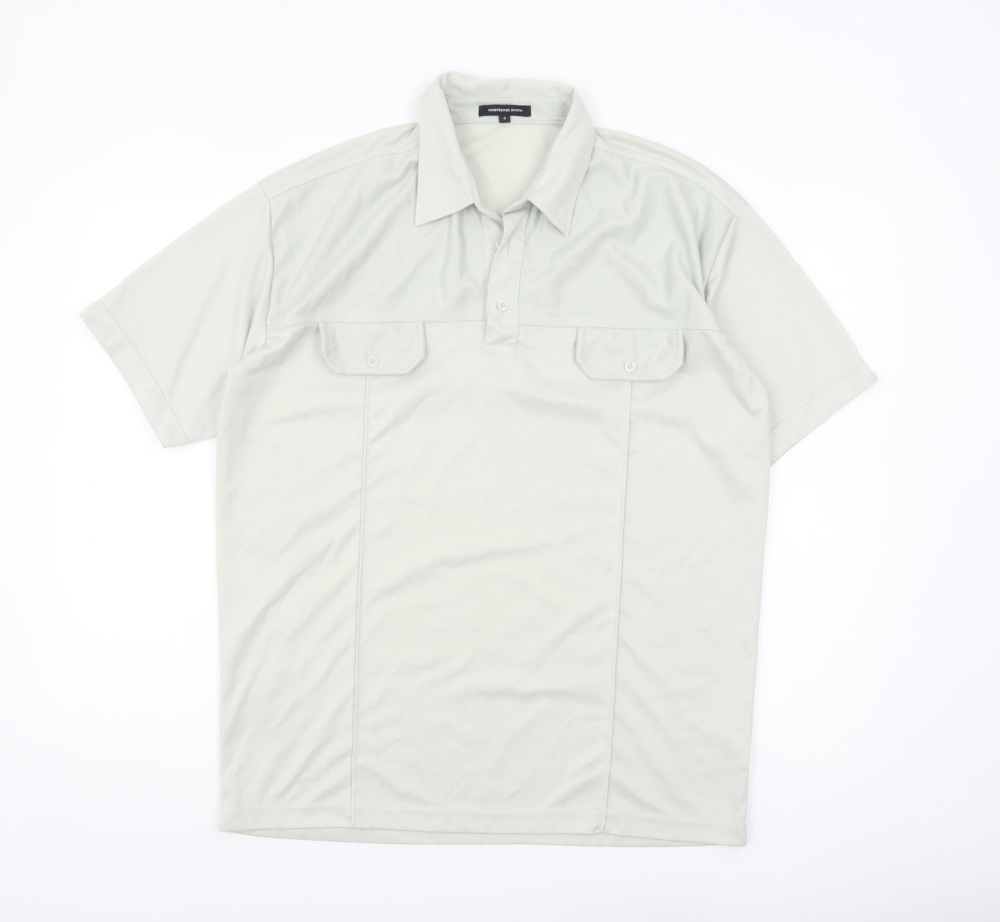 Whispering Smith Men's Light Grey Polyester Short Sleeve Polo Shirt Size L