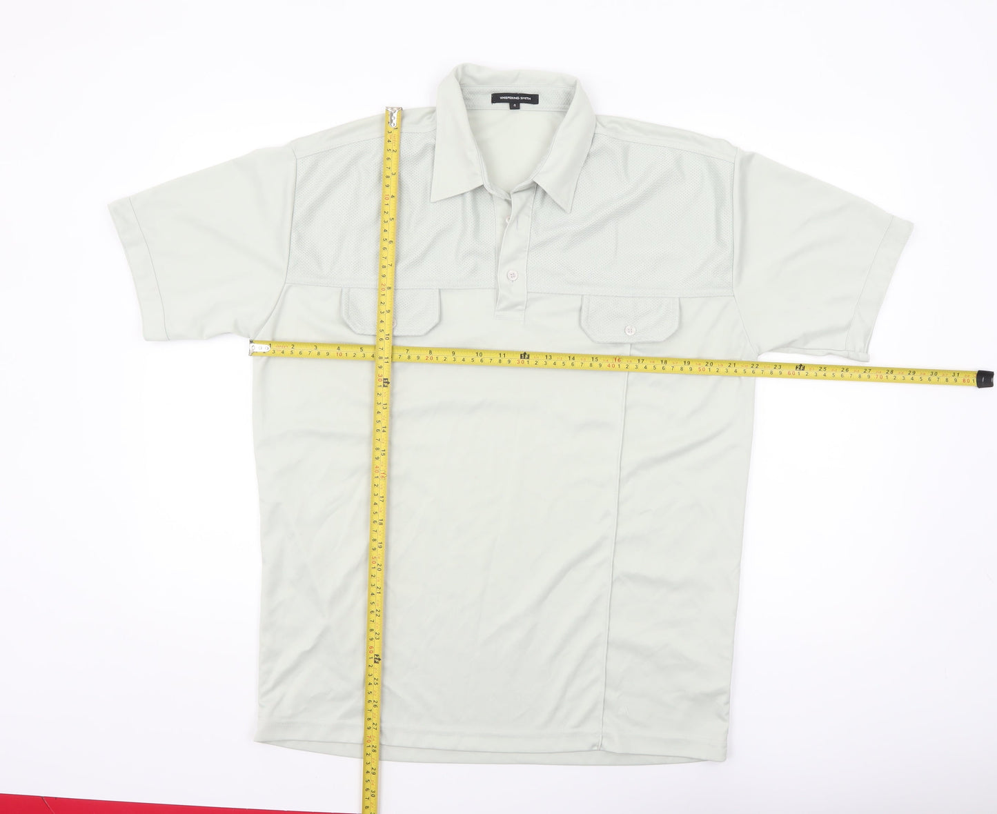 Whispering Smith Men's Light Grey Polyester Short Sleeve Polo Shirt Size L