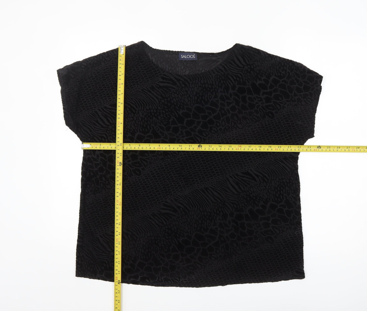 Saloos Women’s Black Velvet Animal Print Tunic Blouse Size 18