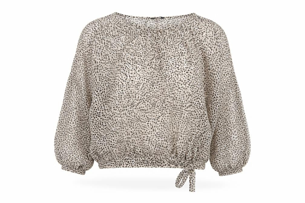 k&d London Women's Beige Animal Print Chiffon Cropped Blouse Size 16