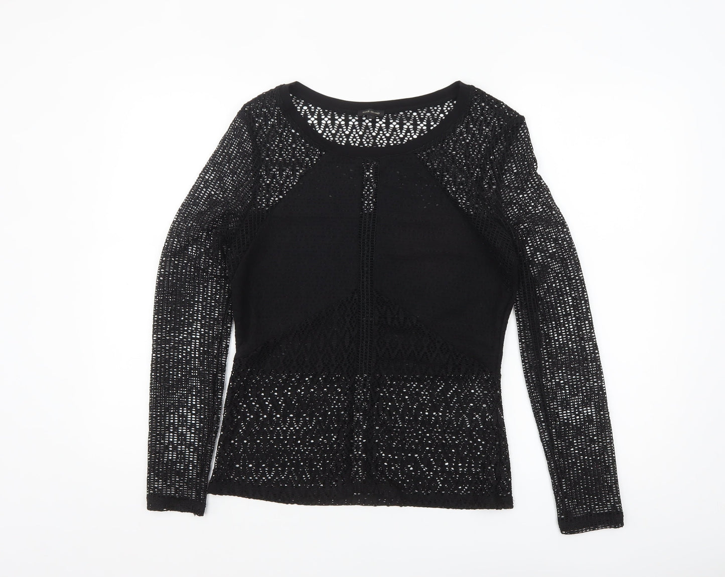 River Island Womens Black Crochet Long Sleeve Blouse Size 12
