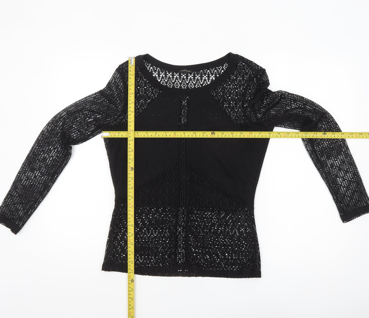River Island Womens Black Crochet Long Sleeve Blouse Size 12