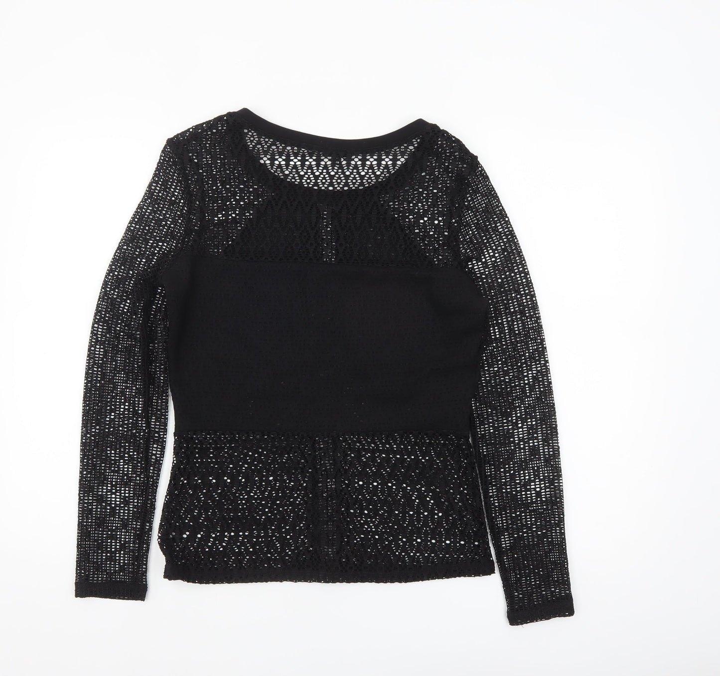 River Island Womens Black Crochet Long Sleeve Blouse Size 12