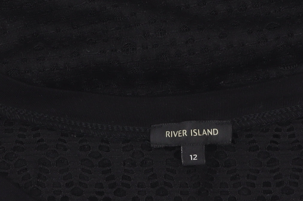 River Island Womens Black Crochet Long Sleeve Blouse Size 12