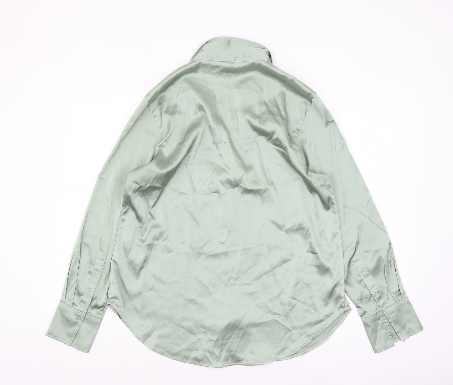 H&M Women Green Satin Long Sleeve Blouse Size 12