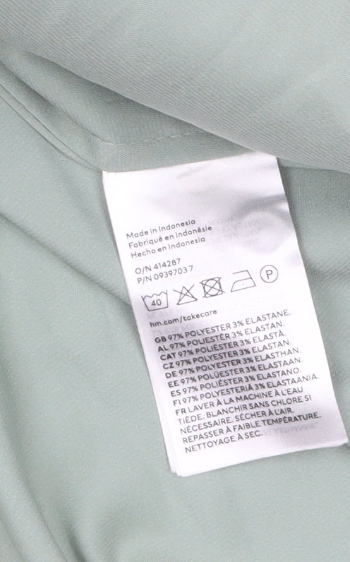 H&M Women Green Satin Long Sleeve Blouse Size 12