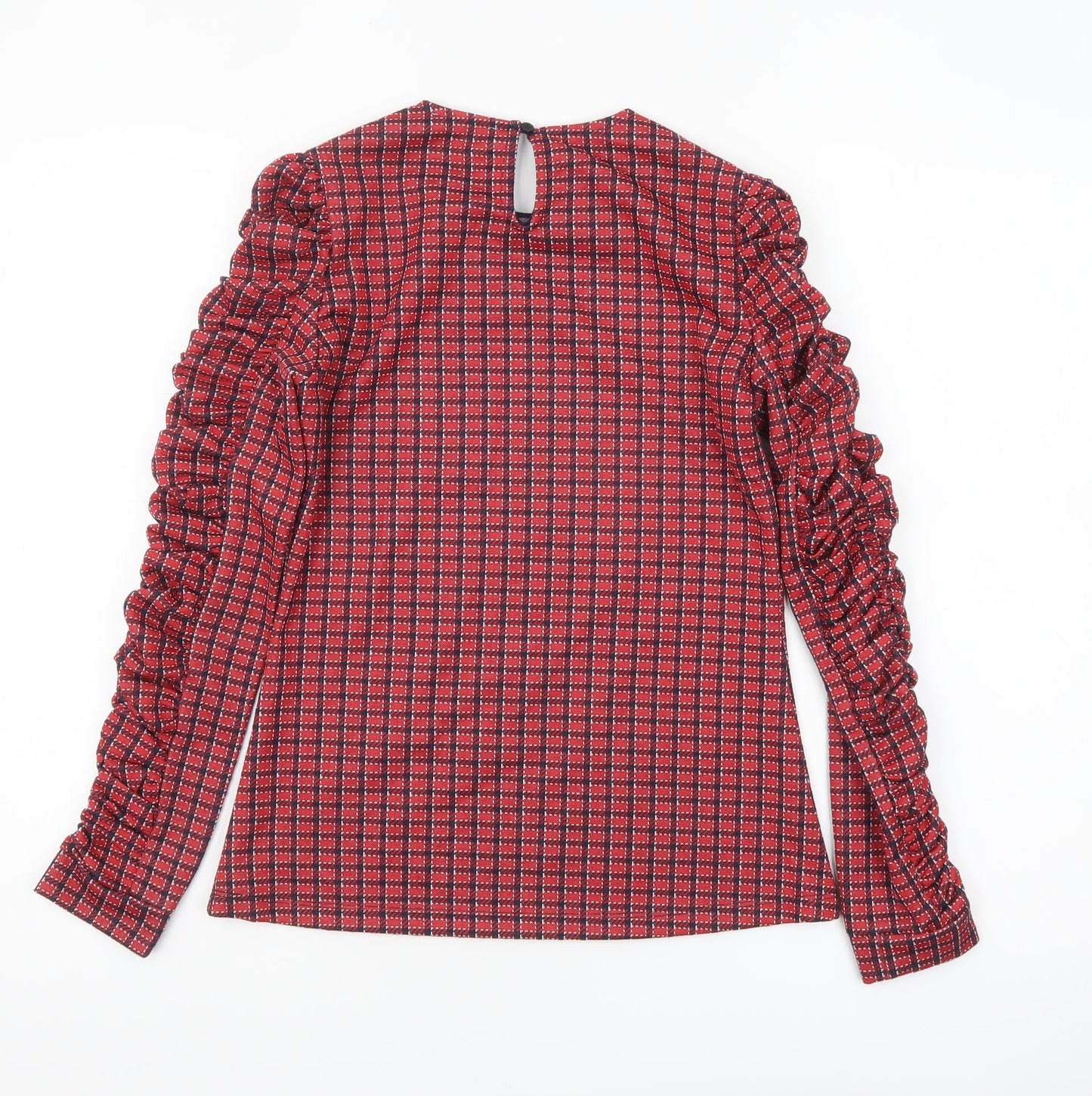 Savida Womens Red Check Ruffle Long Sleeve Blouse Size 8
