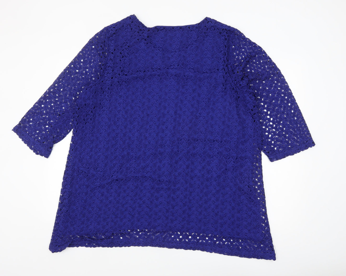 JM Collection Women's Blue Lace 3/4 Sleeve Tunic Blouse Size 22