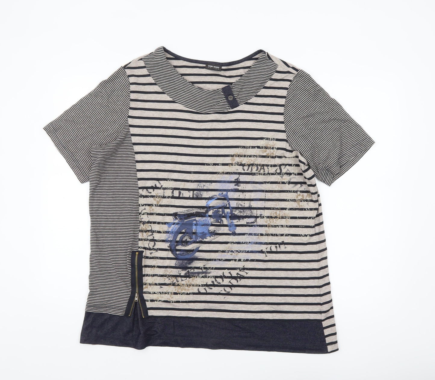 Gerry Weber Women Blue Striped Motorcycle Print T-Shirt Size 18