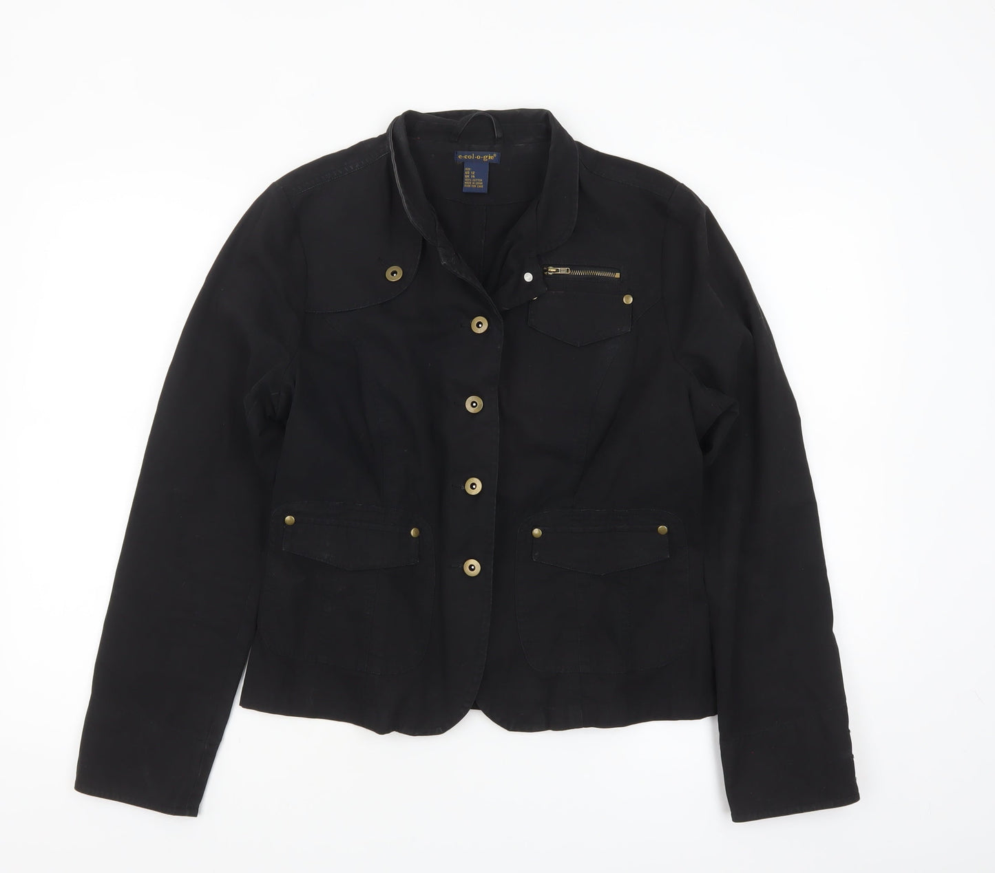 E-col-o-gie Women's Black Cotton Military Jacket Size 14