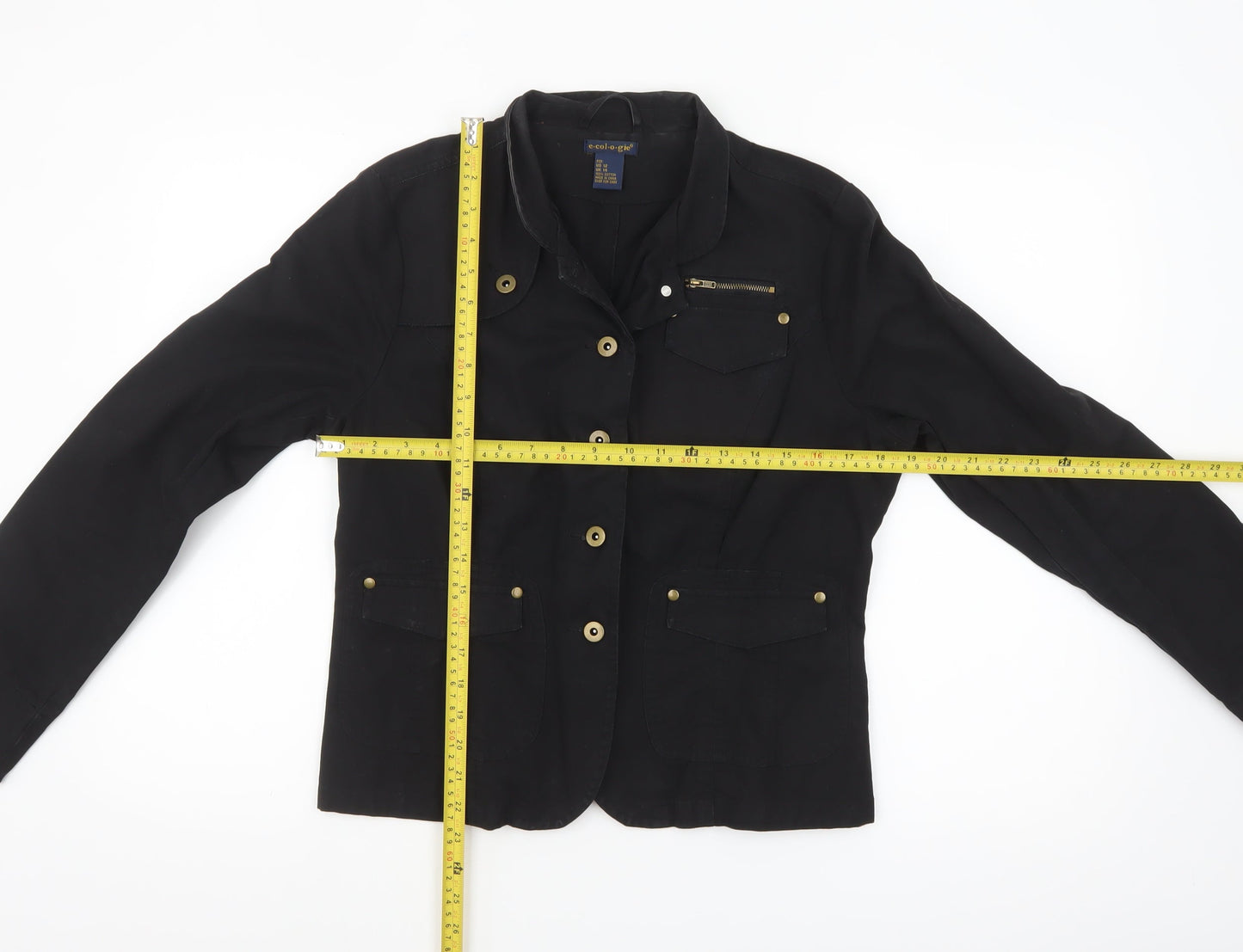 E-col-o-gie Women's Black Cotton Military Jacket Size 14
