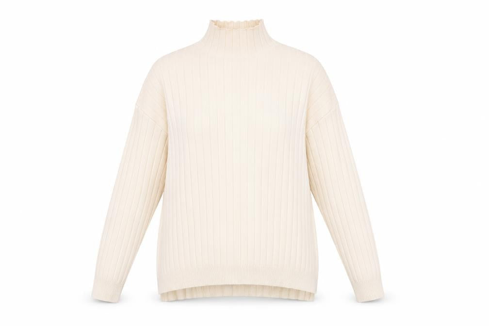 TESE Collection Women's Ivory High Neck Ribbed Knit Jumper S