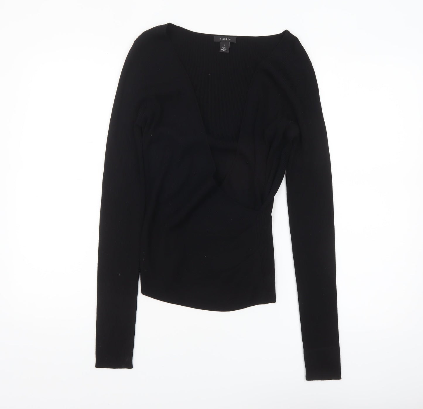 Halogen Women's Black V-Neck Slim Fit Ribbed Long Sleeve Jumper Size S