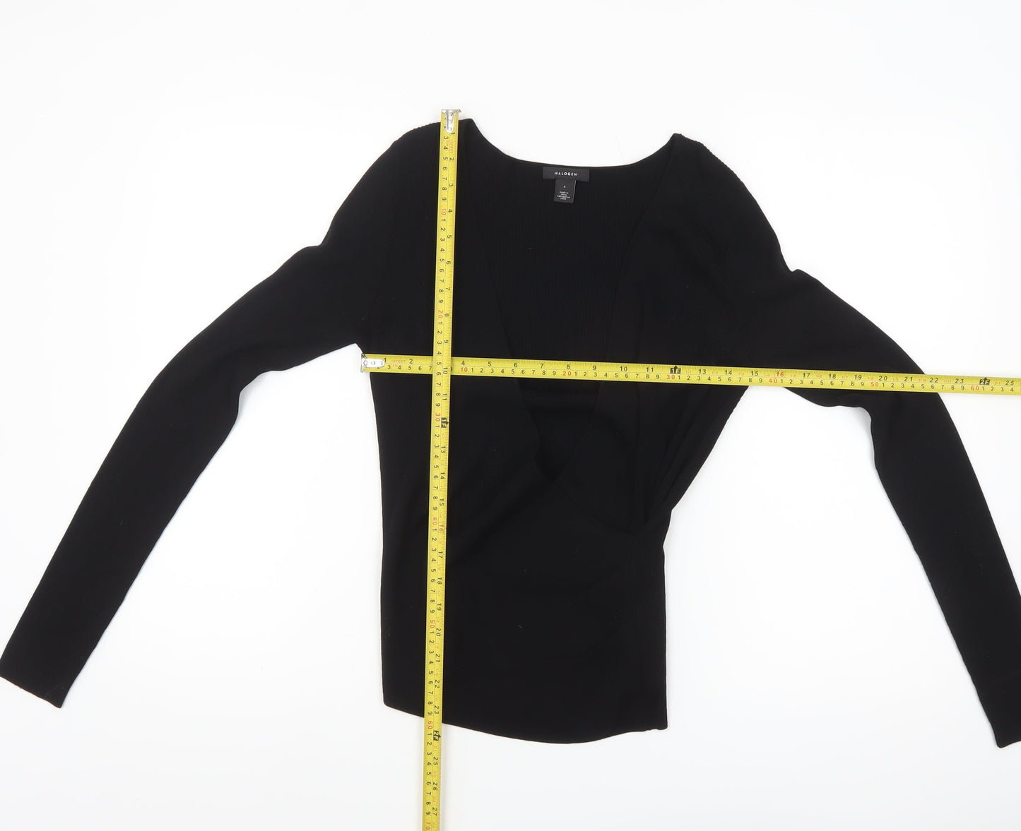 Halogen Women's Black V-Neck Slim Fit Ribbed Long Sleeve Jumper Size S
