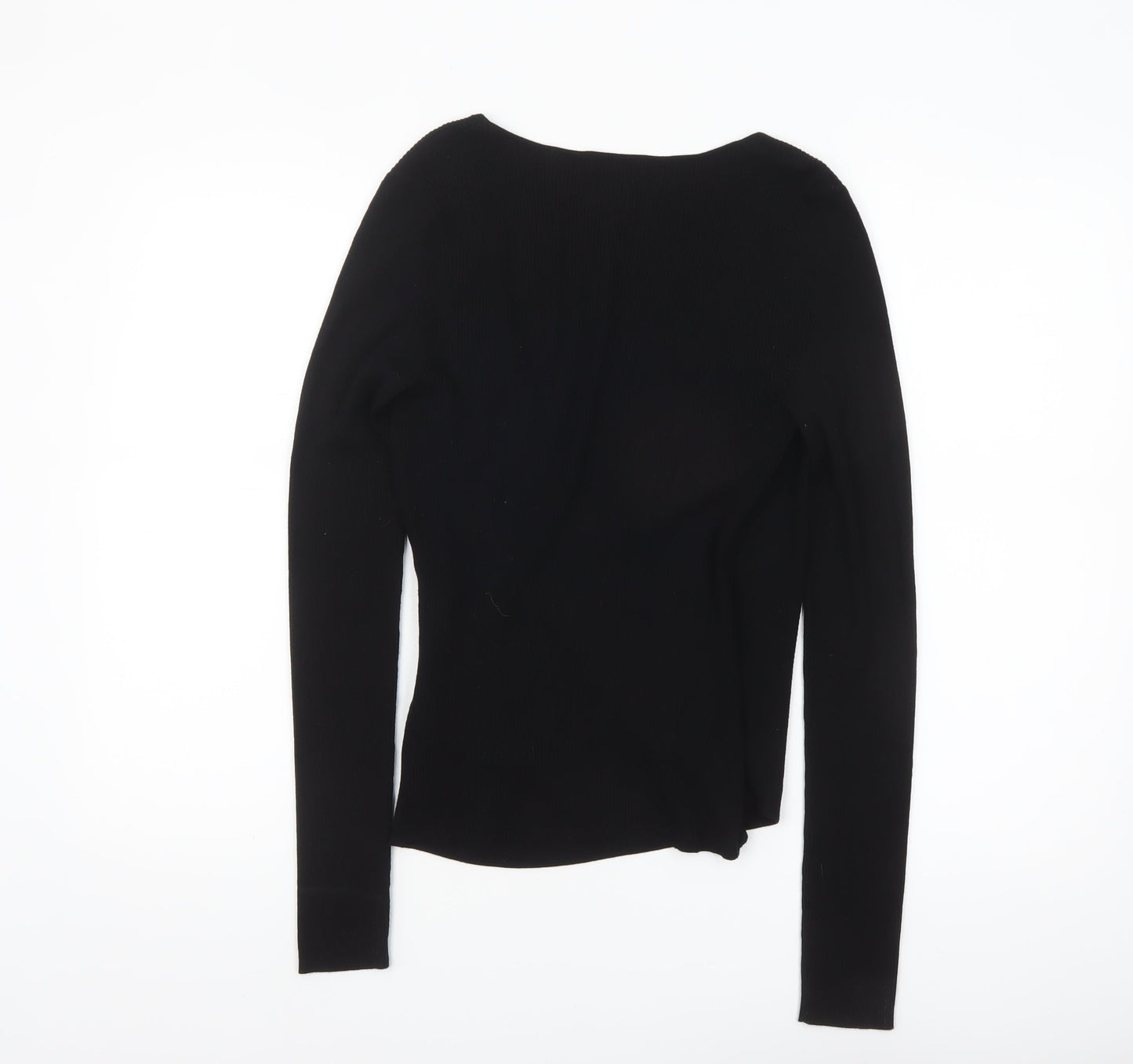 Halogen Women's Black V-Neck Slim Fit Ribbed Long Sleeve Jumper Size S