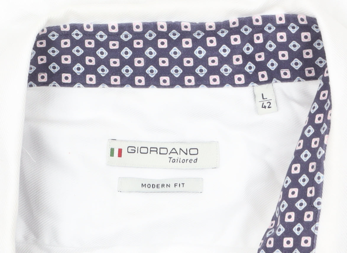 Giordano Men’s White Cotton Modern Fit Dress Shirt L 42