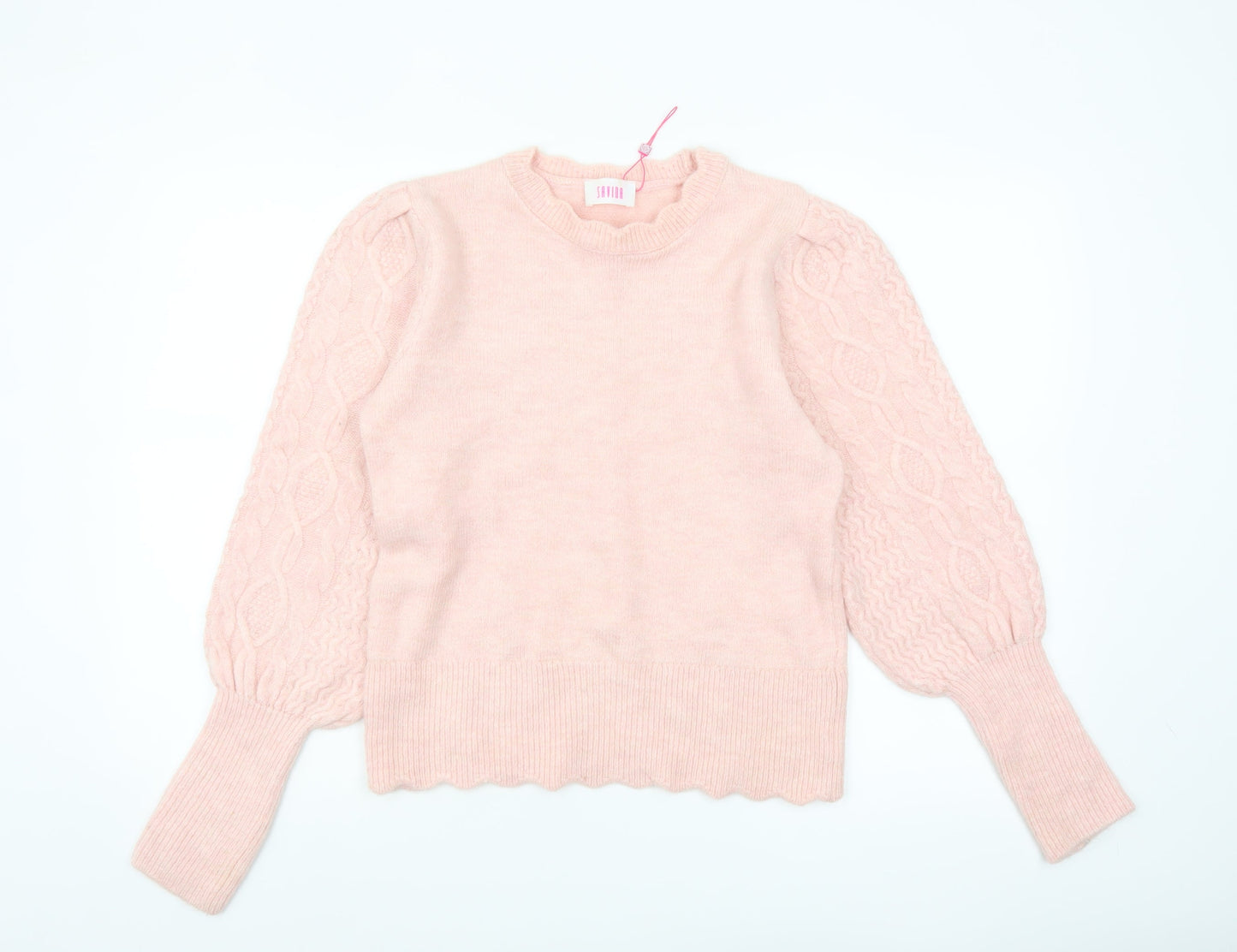 Savida Women’s Pink Cable-Knit Puff Sleeve Pullover Jumper Size 12