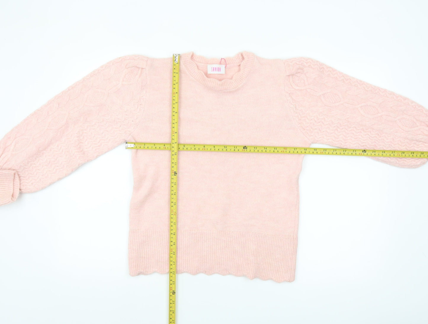 Savida Women’s Pink Cable-Knit Puff Sleeve Pullover Jumper Size 12