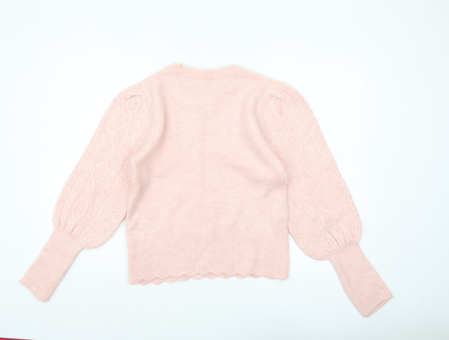 Savida Women’s Pink Cable-Knit Puff Sleeve Pullover Jumper Size 12