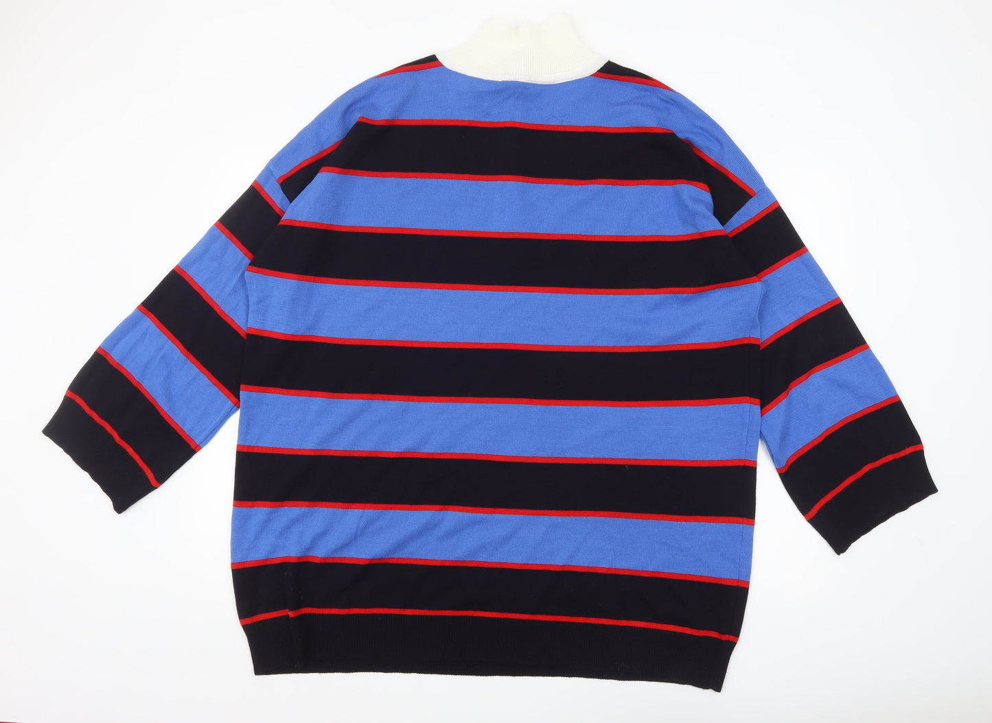 Collusion Men's Blue Striped Collared Henley Jumper Size M