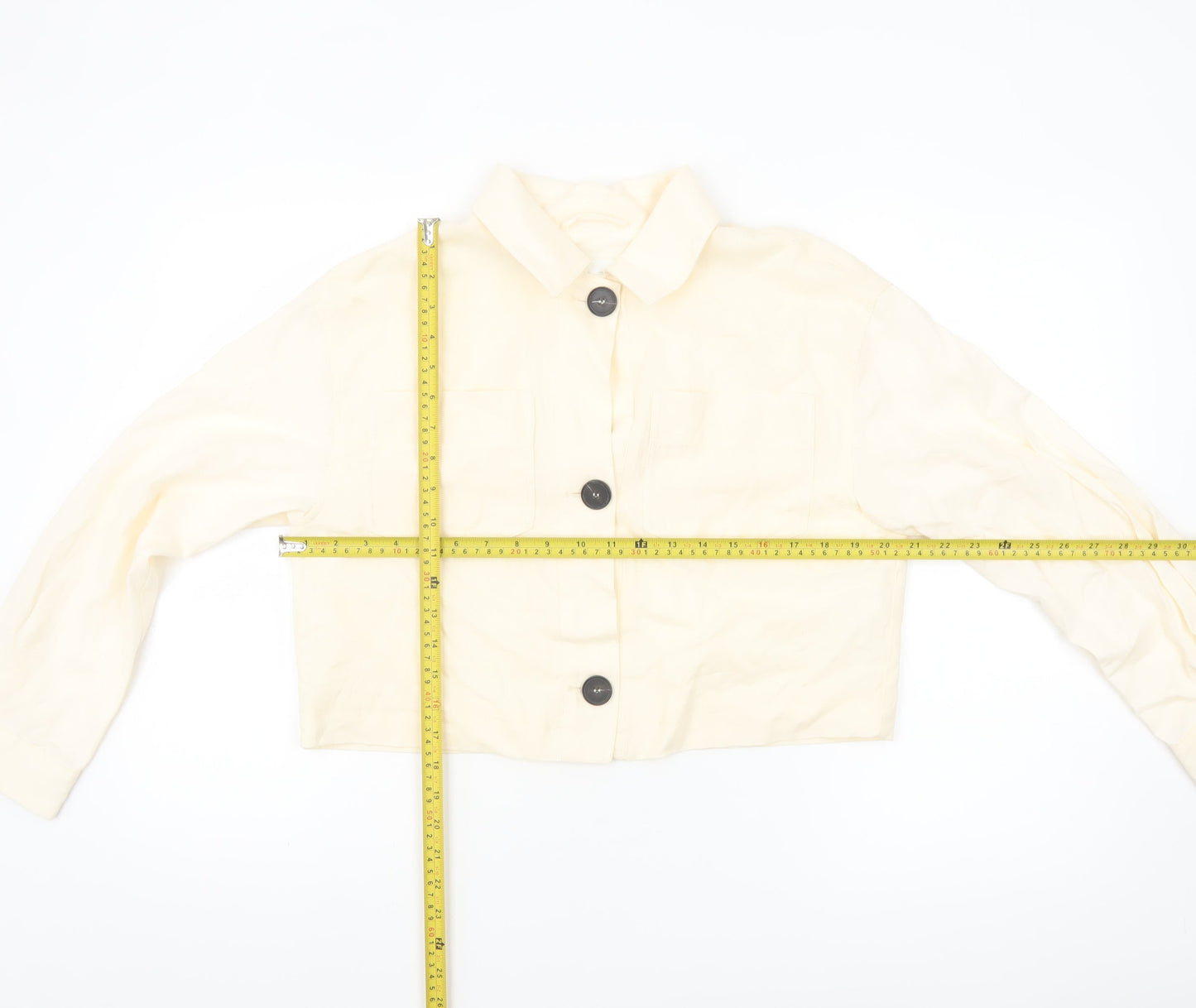 Zara Women Beige Linen Cropped Button Jacket Size S