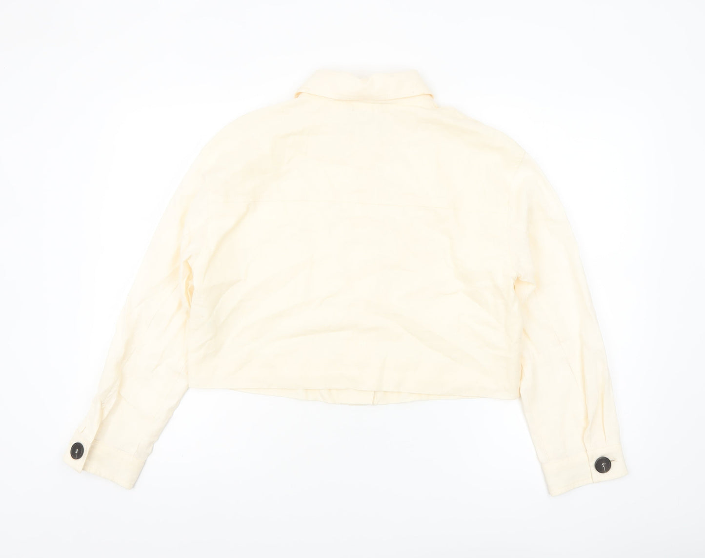 Zara Women Beige Linen Cropped Button Jacket Size S