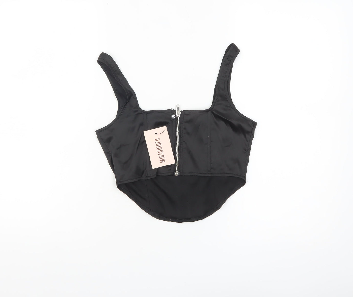 Missguided Women’s Black Cropped Satin Corset Tank Top UK 6
