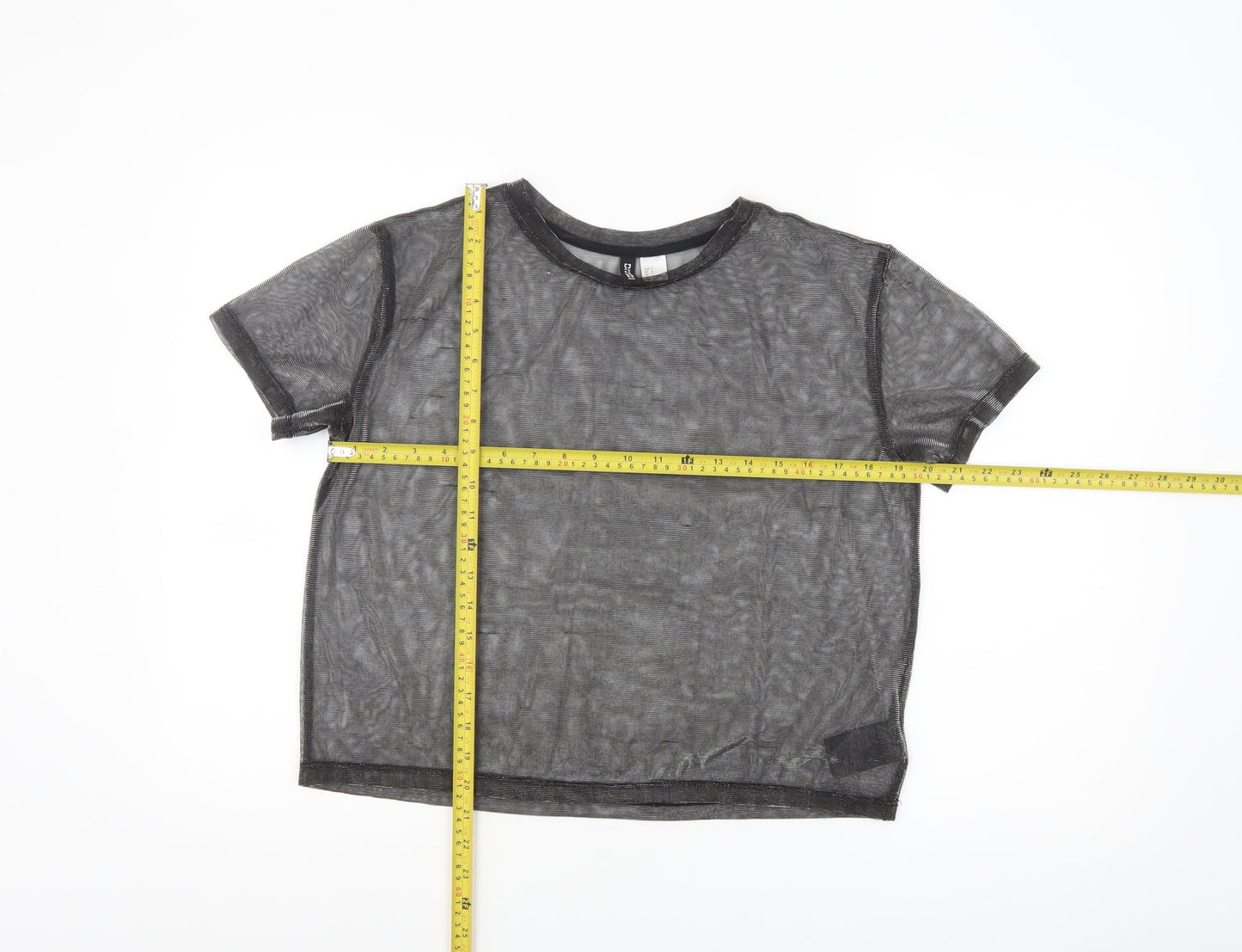 H&M Divided Black Sheer Mesh Cropped T-Shirt Women’s Size 8