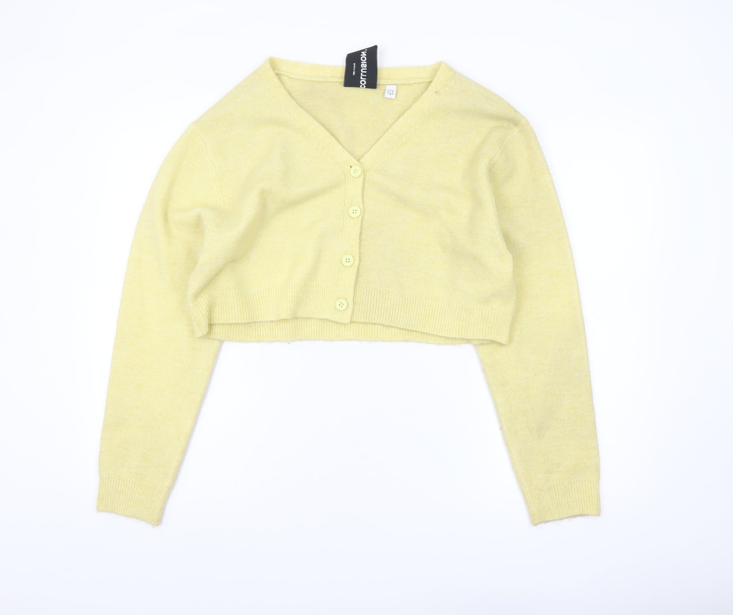 Collusion Womens Yellow Cropped V-Neck Cardigan Size 10