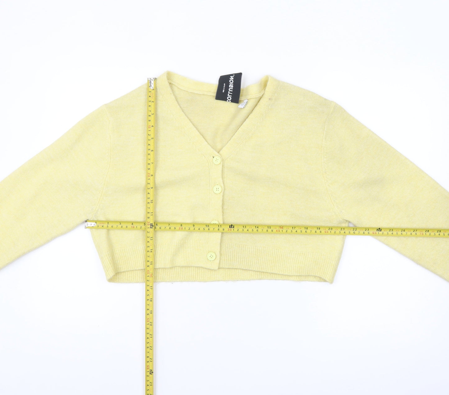 Collusion Womens Yellow Cropped V-Neck Cardigan Size 10
