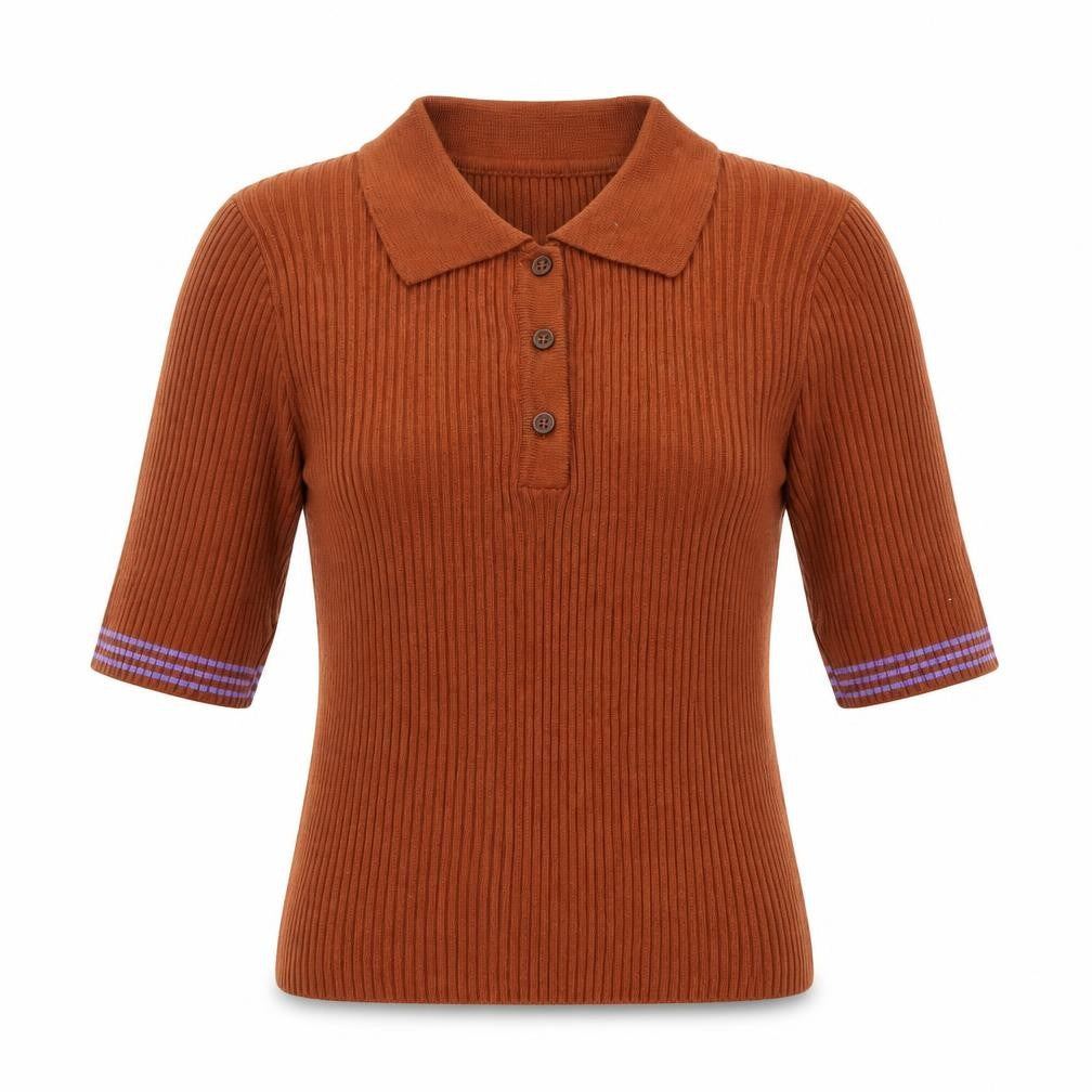ASOS Women Brown Ribbed Henley Jumper Size 8 Acrylic Knit