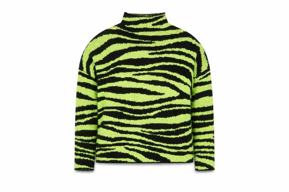 Collusion Women Green Black Zebra Knit Jumper UK 6 Acrylic High Neck