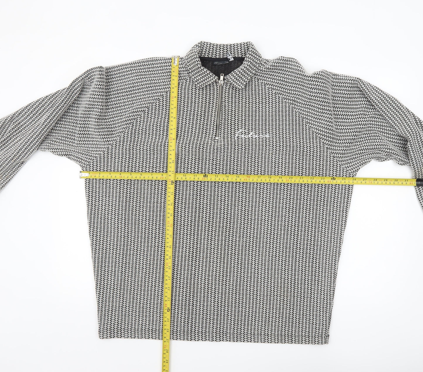 ASOS Design Men's Black Geometric Long Sleeve 1/4 Zip Polo M