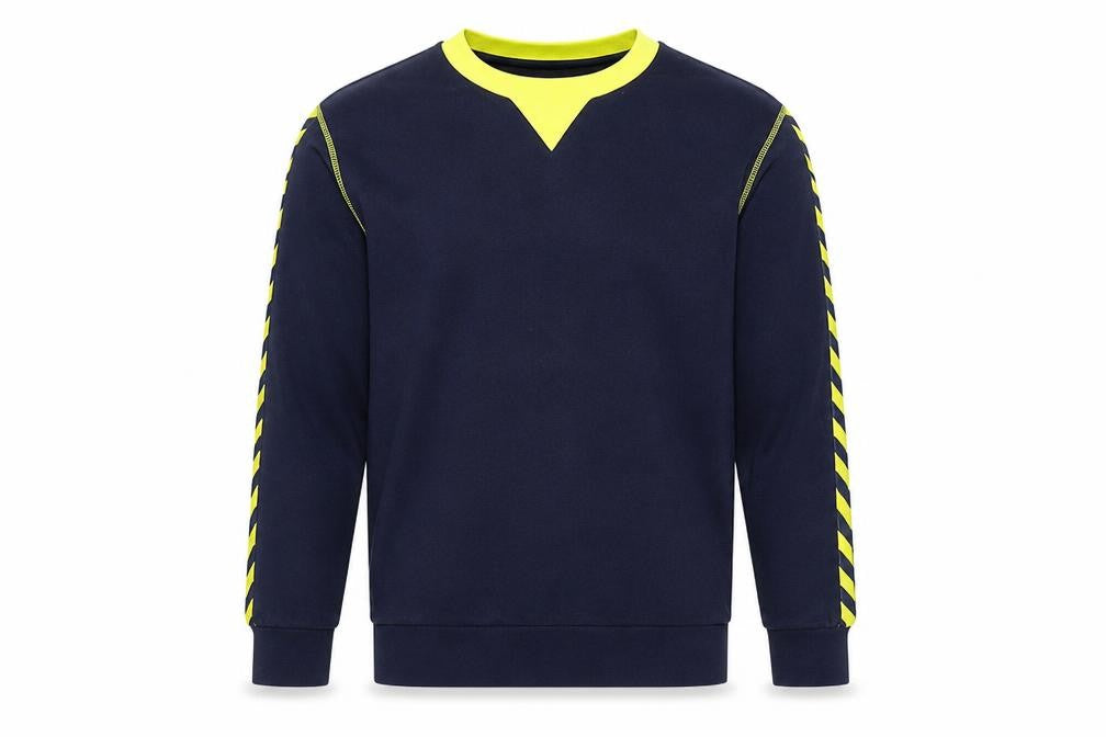 Collusion Men's Blue & Yellow Crew Neck Long Sleeve Pullover Sweatshirt S