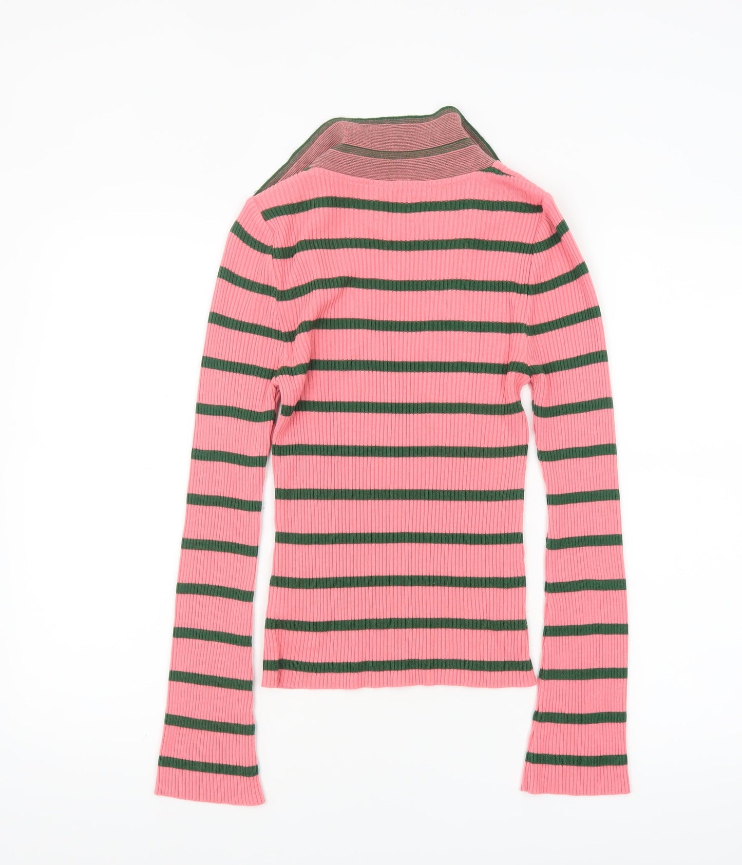 ASOS Women Pink Striped V-Neck Long Sleeve Slim Fit Jumper Size 8