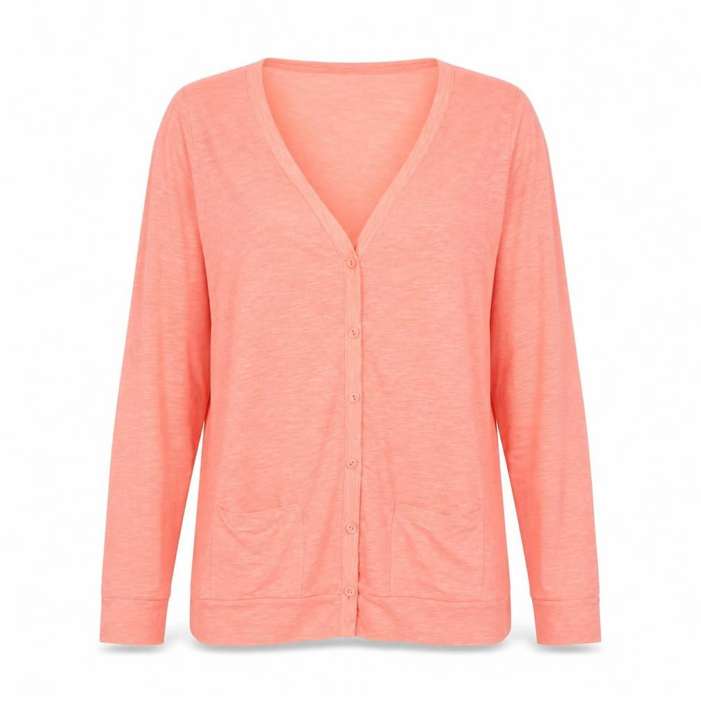 Topshop Women's Pink Cotton V-Neck Long Sleeve Cardigan Size 14