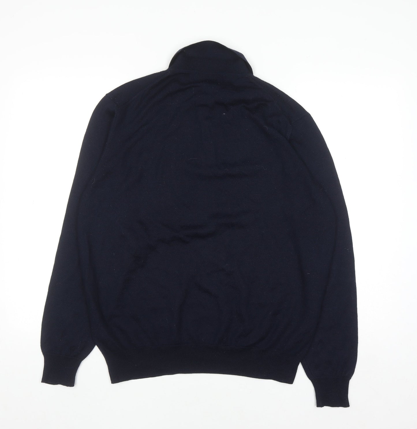 Marks and Spencer Men's Blue Wool Blend Collared Henley Jumper XL
