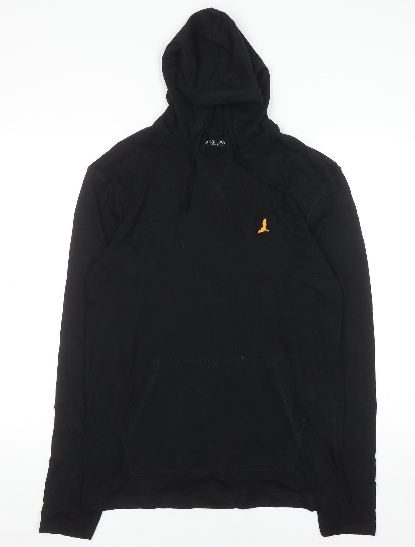 Brave Soul Men's Black Pullover Hoodie M Embroidered Logo Cotton