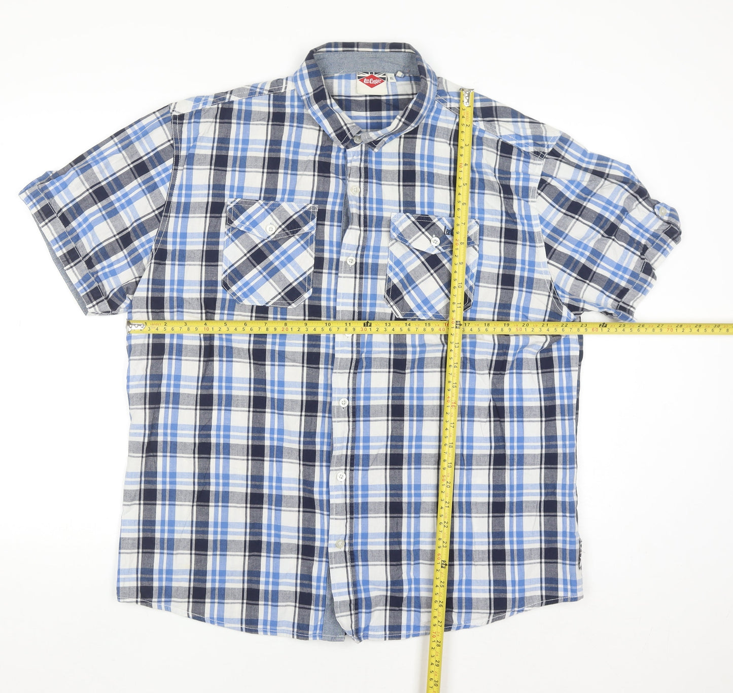 Lee Cooper Men's Blue Check Short Sleeve Cotton Polo Shirt XL