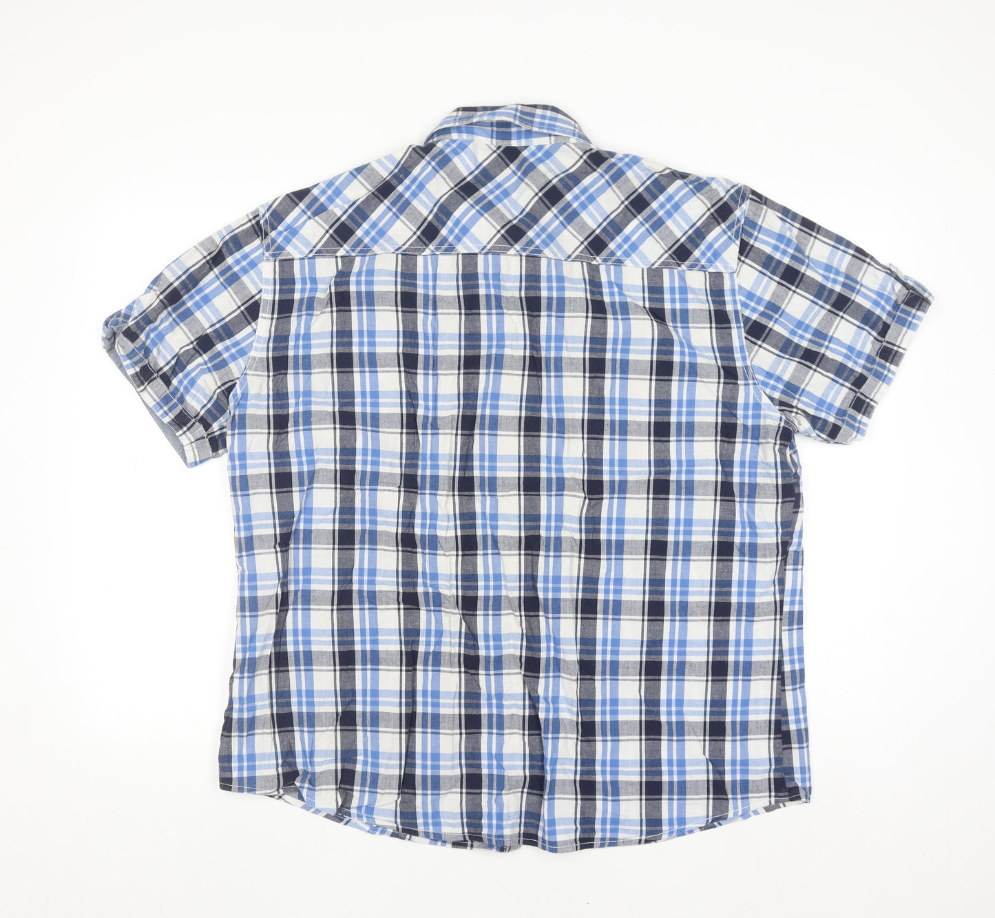Lee Cooper Men's Blue Check Short Sleeve Cotton Polo Shirt XL