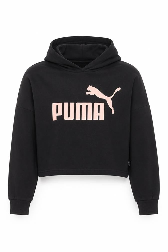 Puma Girls Black Hooded Pullover Sweatshirt 9-10 Years Logo Crop Style